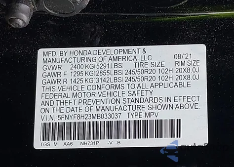 2021 Honda Passport Sport z USA, uszkodzony, nr VIN 5FNYF8H23MB033037